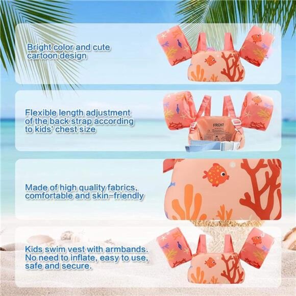 Kids Swim Vest, Toddler Floaties for 20-50 lbs 2-6 Years Old Girls‎ and Boys - Picture 3 of 5